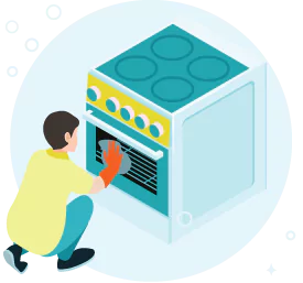 A man cleaning an oven with cloth