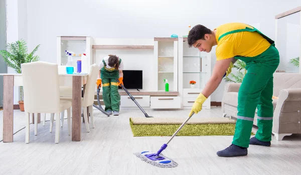 Cleaning professional contractors working at house