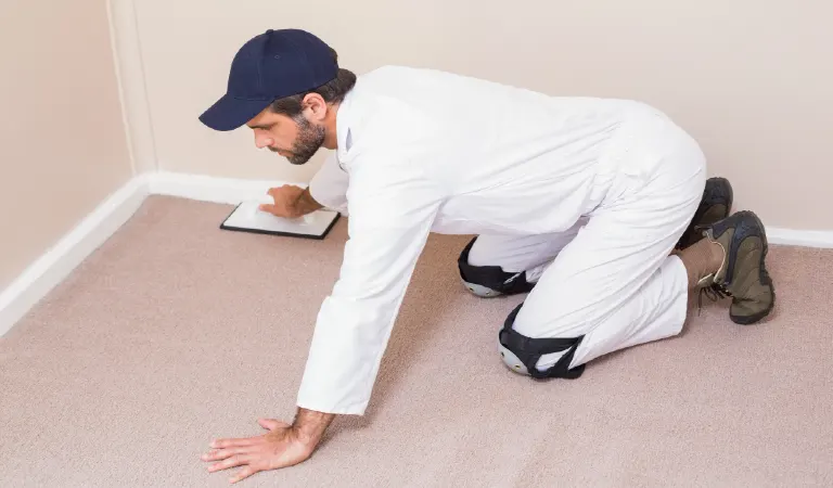 Handyman laying down a carpet