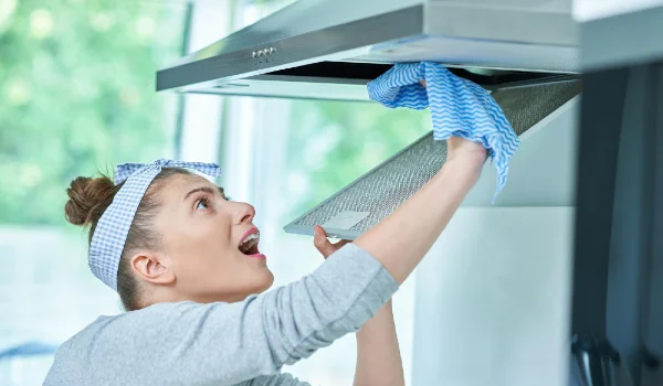 Young woman cleaning dirt in the kitchen